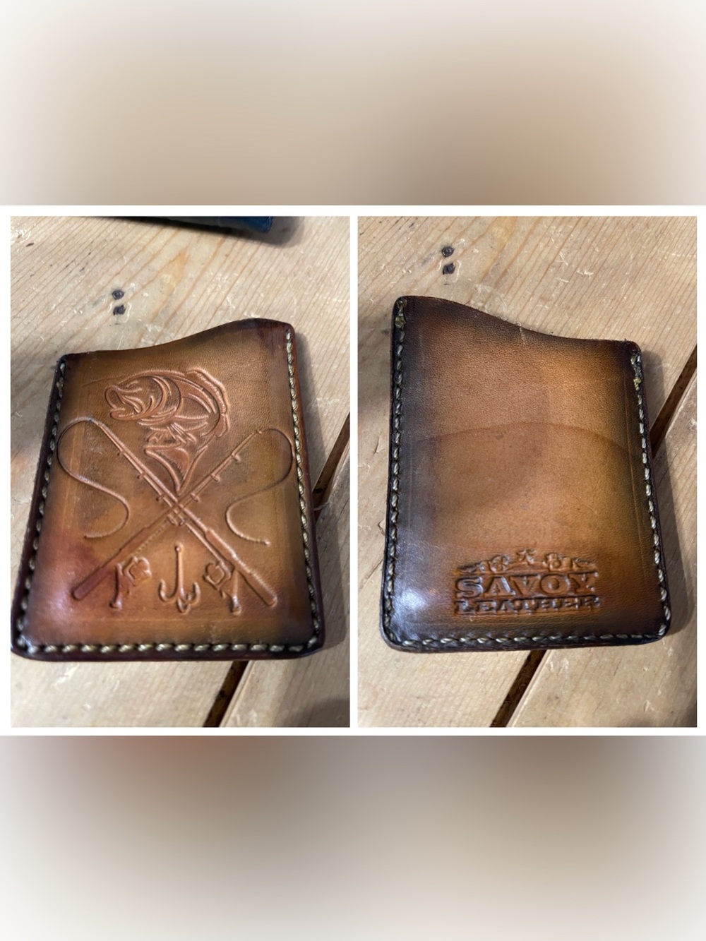 RARE Genuine Savoy Leather Cardholder Wallet with Fish Embossed Design
